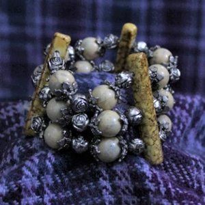 Stone and Silver-tone Rose Stretch Bracelet